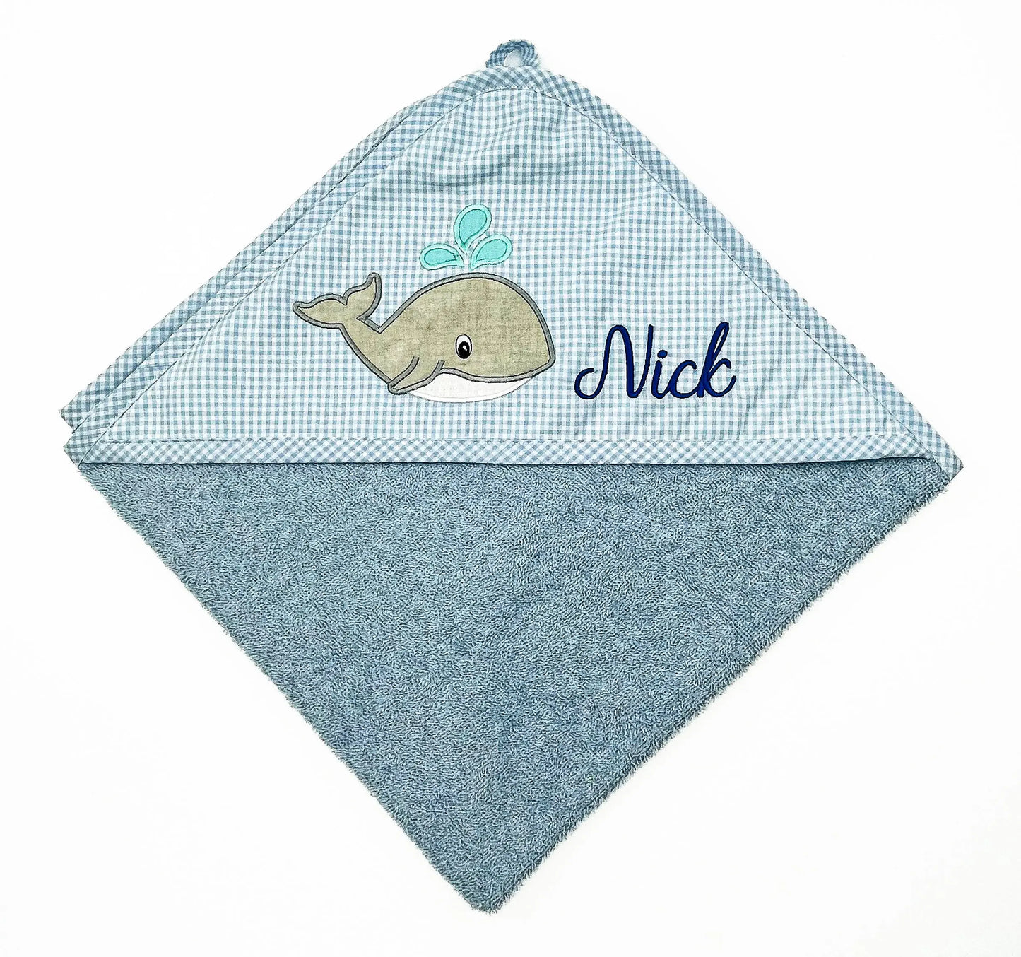 Kapuzenhandtuch Frottee Blau, Motiv Wal