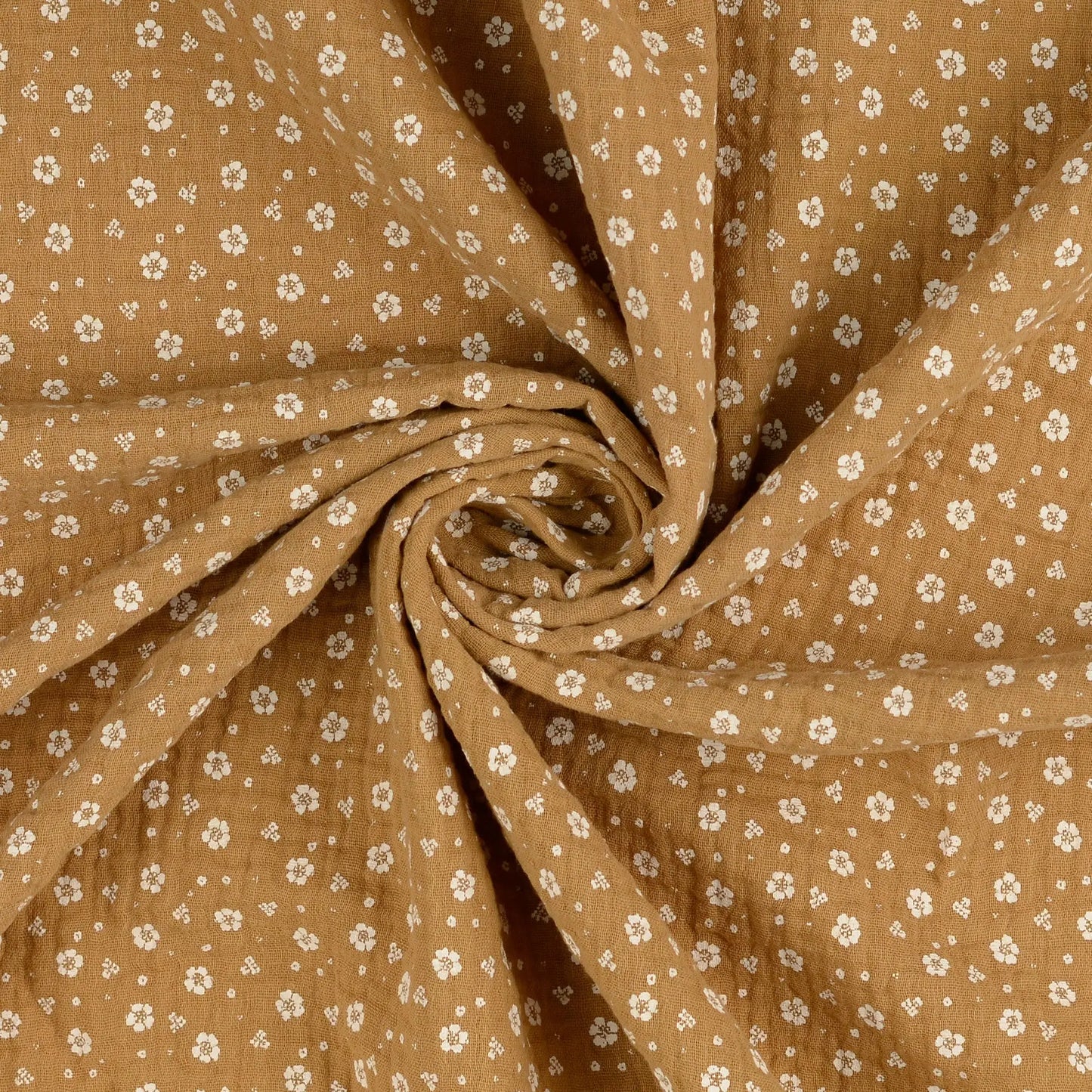 Musselin Double Gauze in Beige mit kleinen Blümchen – Baumwollstoff Meterware ab 1 Meter