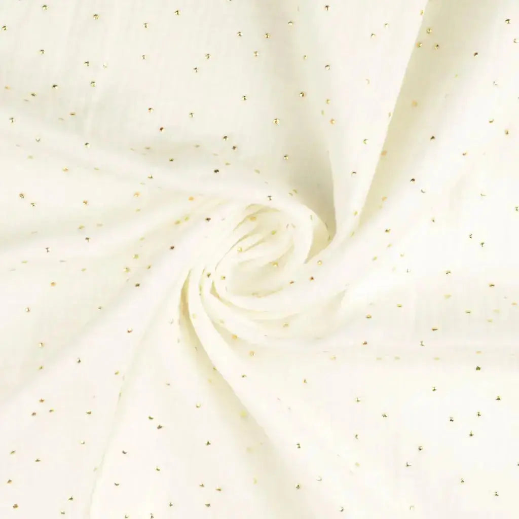 Musselin Double Gauze Golden Dots Meterware weiß online kaufen