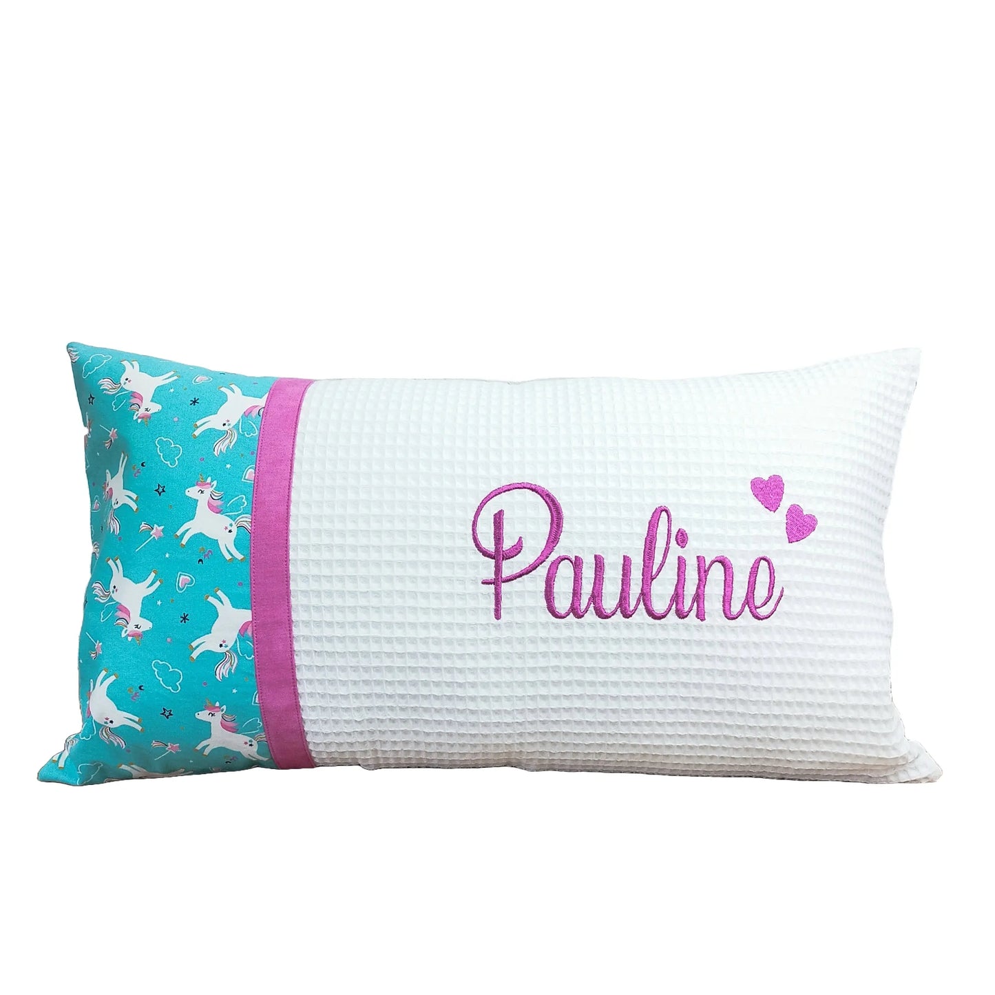 Namenskissen Waffelstoff Motive Einhörner personalisiert