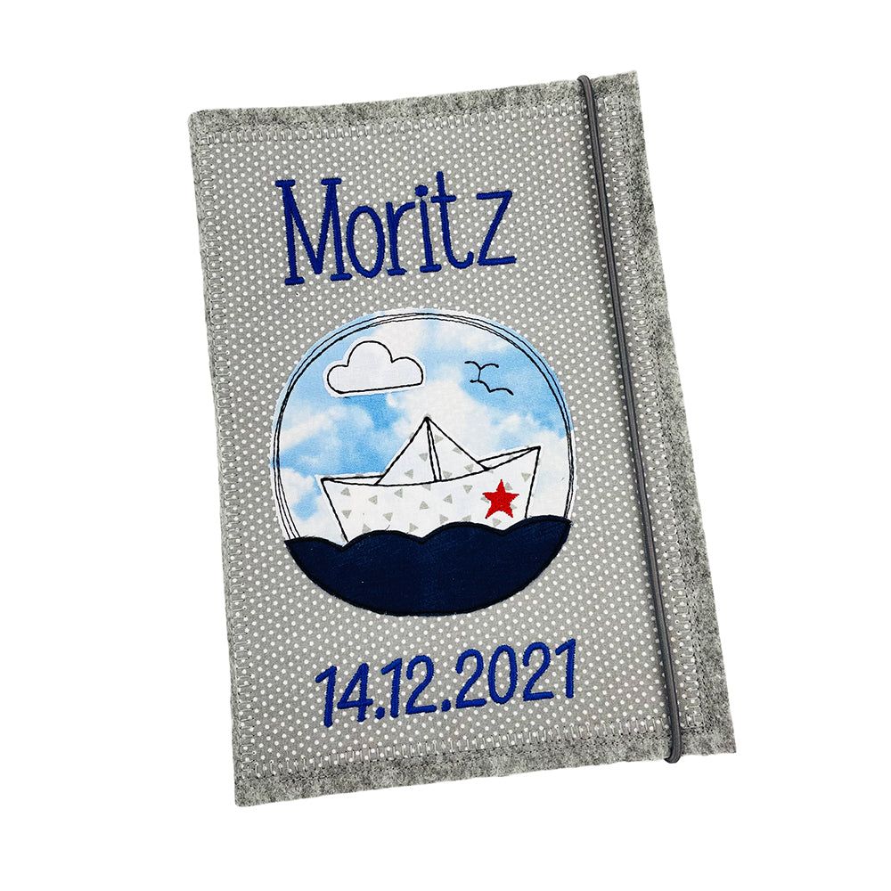 U-Heft Hülle personalisiert mit Namen und Motiv, hochwertiger Filz Segelboot