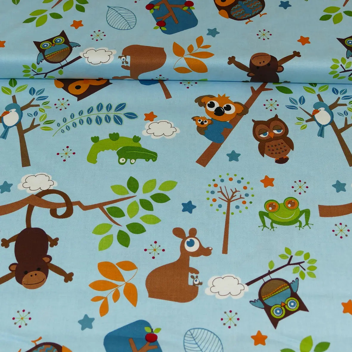 Baumwollstoff Patchwork Hooty Hoot Main Tiere, hellblau Riley Blake Meterware