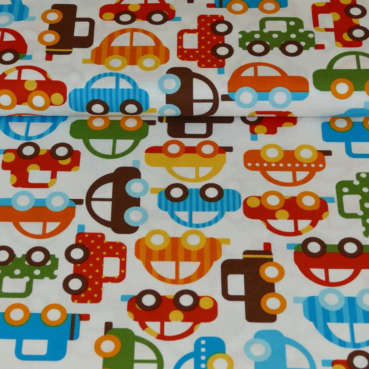 Baumwollstoff Patchwork Autos, weiß/bunt Robert Kaufmann Meterware
