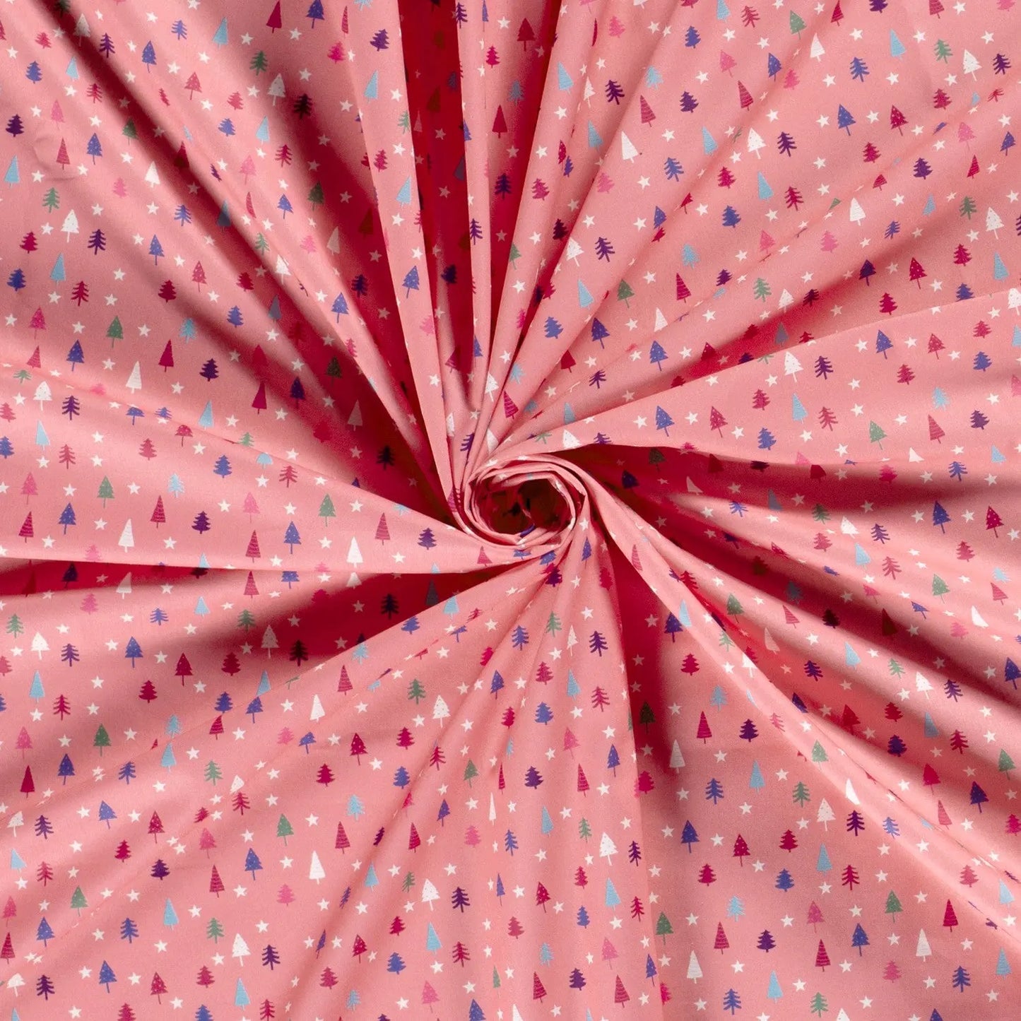 Baumwollstoff Popeline mit weihnachtlichen Motiv Tanne in Rosa