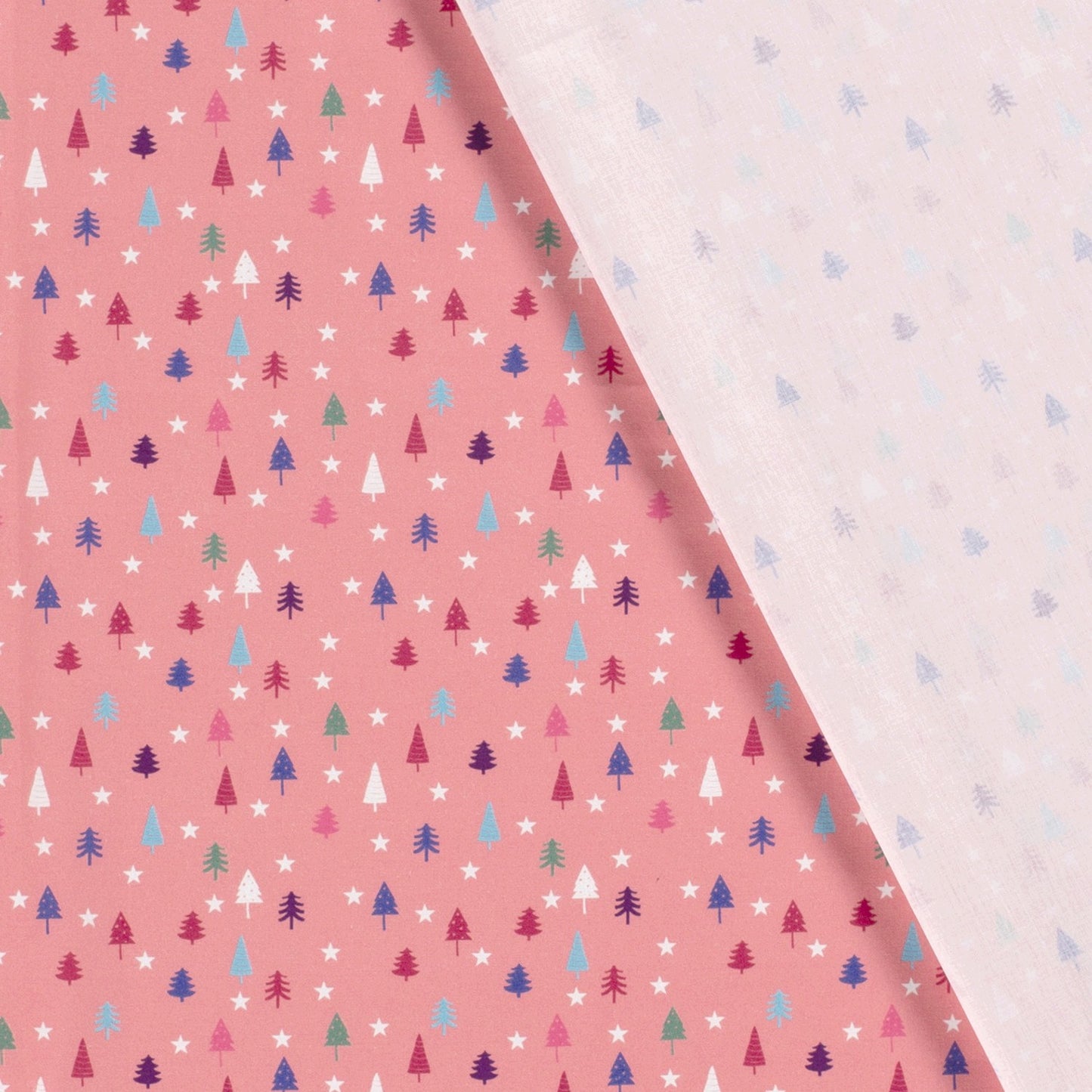 Baumwollstoff Popeline Baumwolle, Weihnachten kleine Tannen - rosa