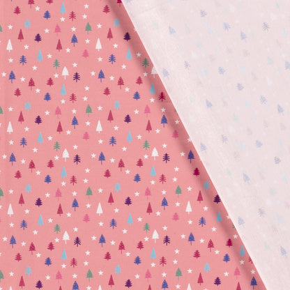 Baumwollstoff Popeline Baumwolle, Weihnachten kleine Tannen - rosa