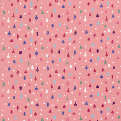 Baumwollstoff Popeline Baumwolle, Weihnachten kleine Tannen - rosa