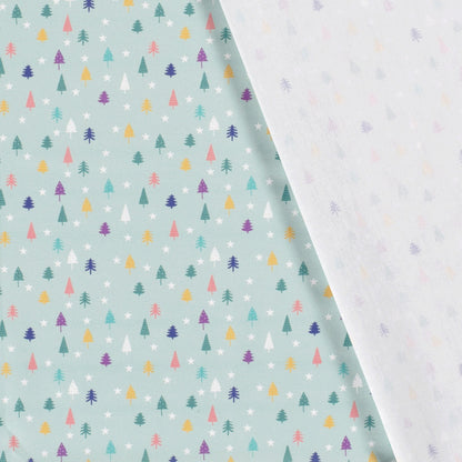 Baumwollstoff Popeline Baumwolle, Weihnachten kleine Tannen - türkis