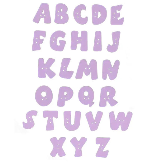 Buchstabenknopf 18 mm aus Kunststoff in Flieder – Alphabet A–Z, 2-Loch Knopf für Kinderkleidung und DIY-Projekte
