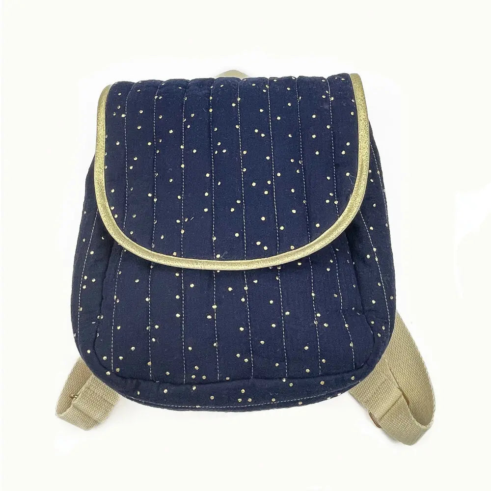 Kinderrucksack aus Baumwoll Musselin Double Gauze mit goldenen Punkten, 100% handgemacht, online kaufen