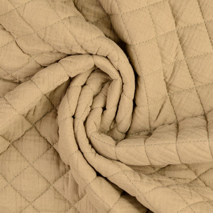 Musselin Double Gauze Stepper Stoff mit Rauten, beige-tanne