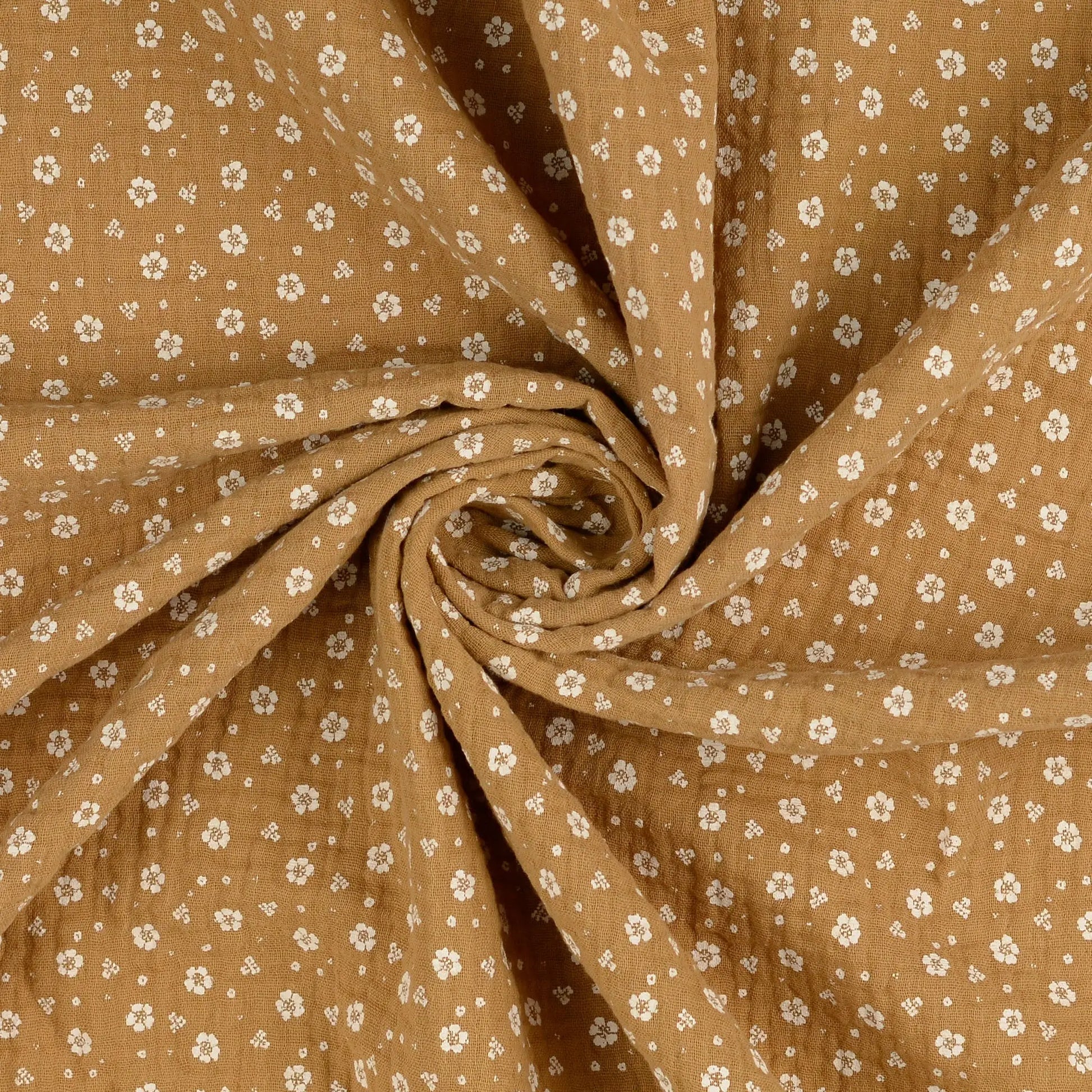 Musselin Double Gauze in Beige mit kleinen Blümchen – Baumwollstoff Meterware ab 1 Meter