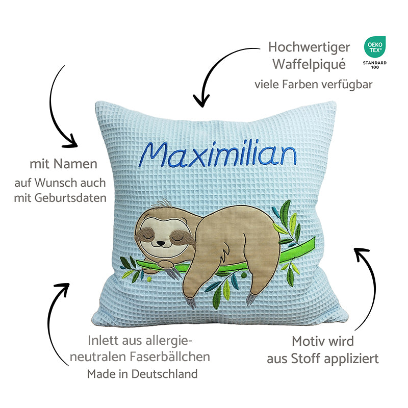 Personalisierte Kissen mit Namen und Motiv, Waffelstoff und Erklärungen dazu