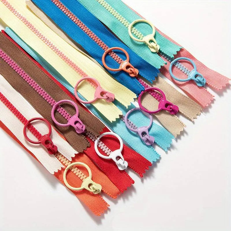 Reißverschluss Multicolor 10er Set mit bunten Farbkombinationen und Ring-Zipper, nicht teilbar, für Taschen und Nähprojekte