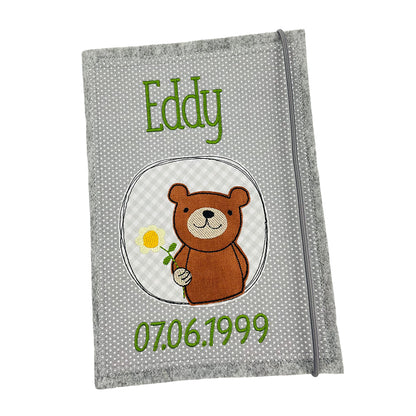 U-Heft Hülle personalisiert mit Namen und Motiv, hochwertiger Filz, Teddy und Blume