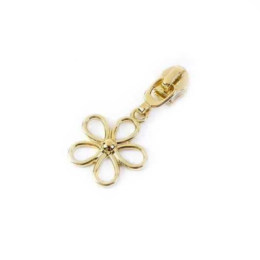 Reißverschluss Zipper #5 Schieber Blume, hellgold