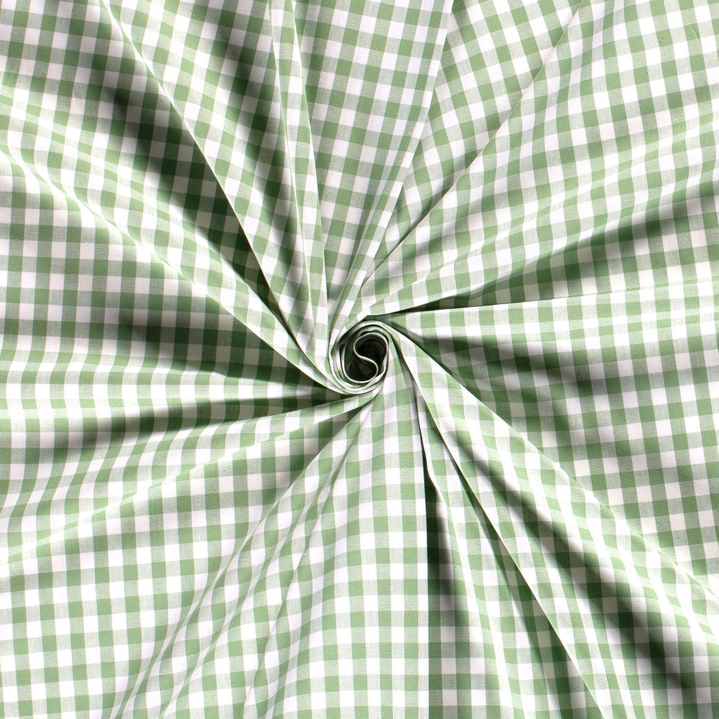 Baumwollstoff Zefir mit feinem Karomuster in Salbei Detailaufnahme der gefalteten Webware