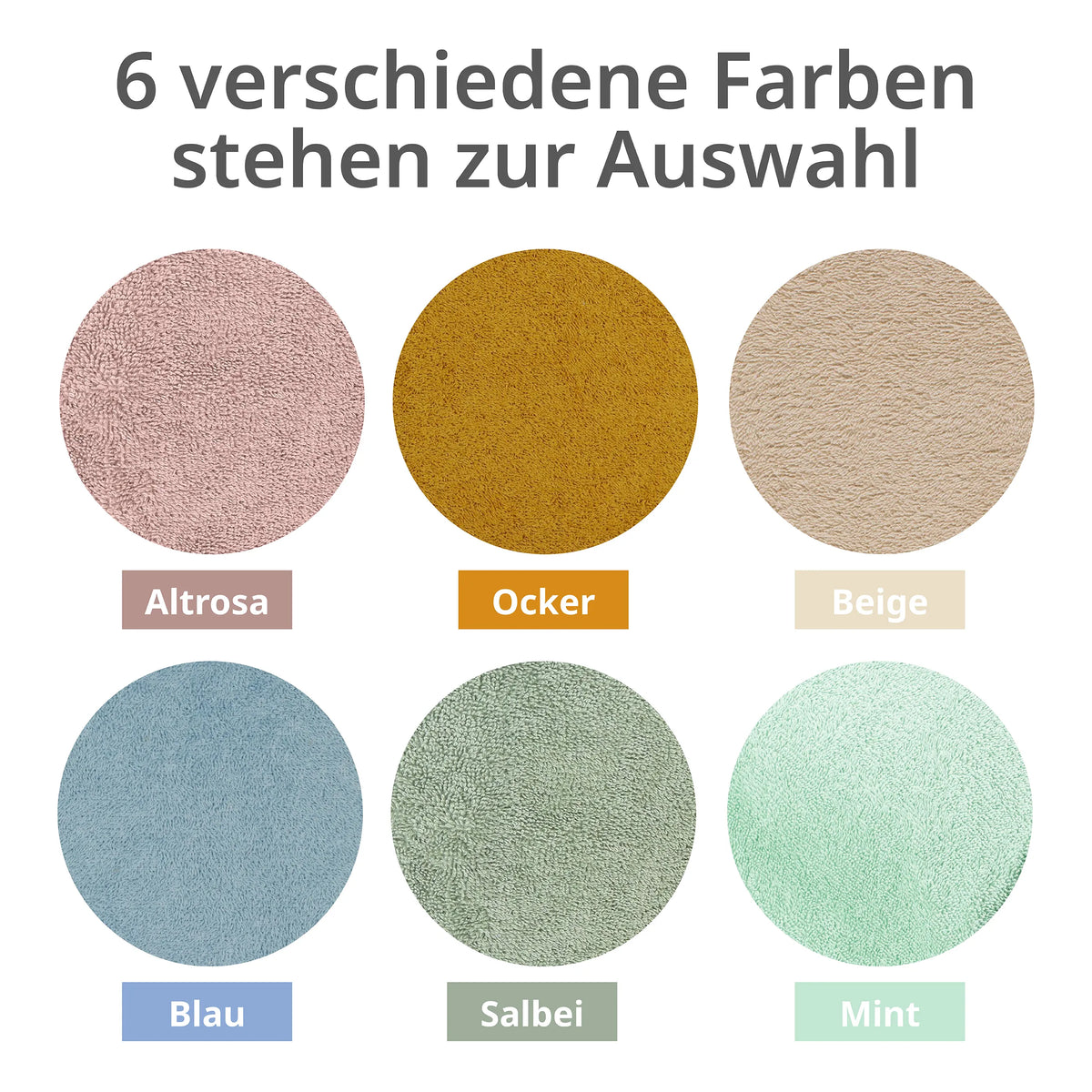 Baby-Kapuzenhandtücher in sechs verschiedenen Farben – Altrosa, Ocker, Beige, Blau, Salbei und Mint – mit karierter Einfassung zur Auswahl