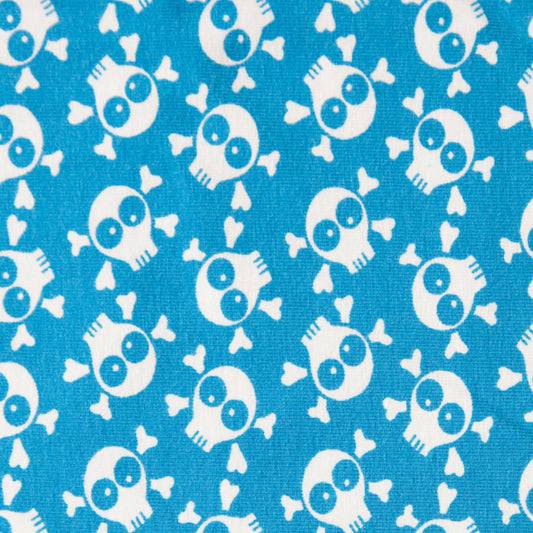Baumwolljersey Skulls Totenkopf Meterware türkis-weiß
